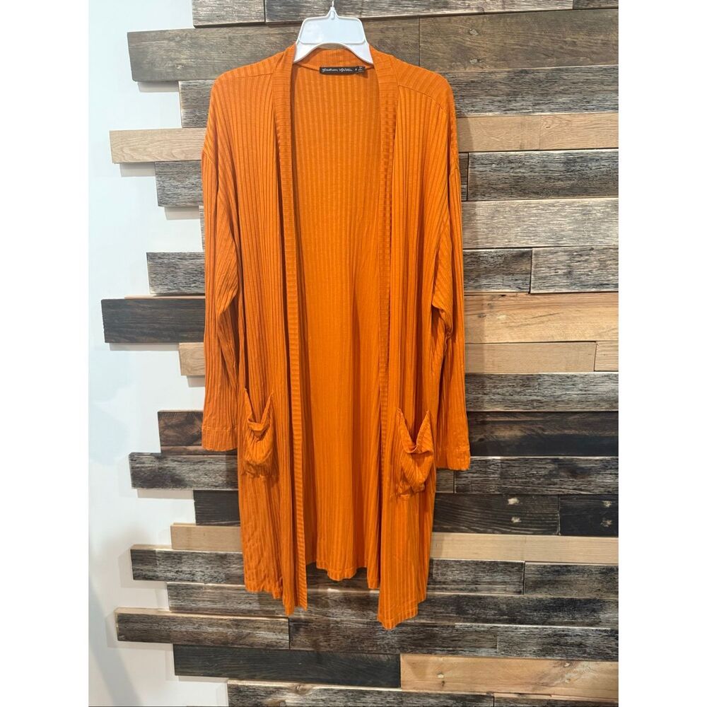 Gudrun Sjoden Orange open front cardigan duster sz XL